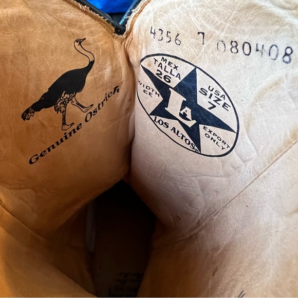 Los Altos Boots Ostrich Black Cherry Pointed Toe Cowboy Boots Size 7 - Picture 14 of 17